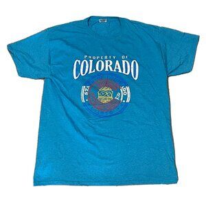 Property of Colorado shirt mens large short sleeve Fruit of Loom blue